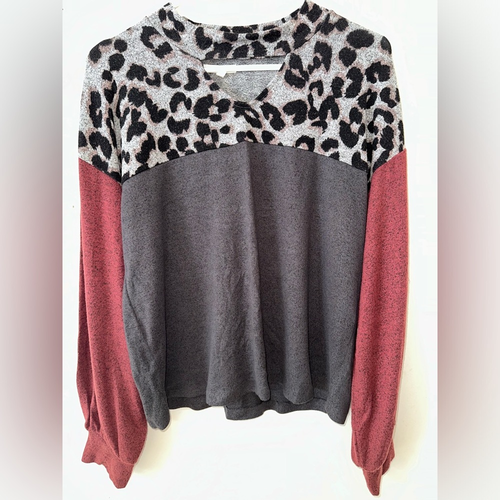 Maurices Leopard Colorblock Top